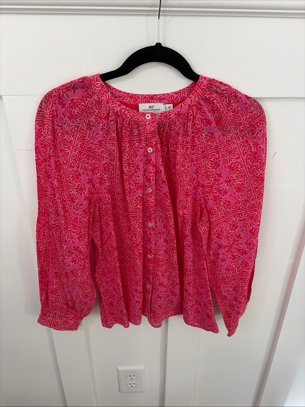 Vineyard Vines Vibrant Pink Floral Button-Up Blouse